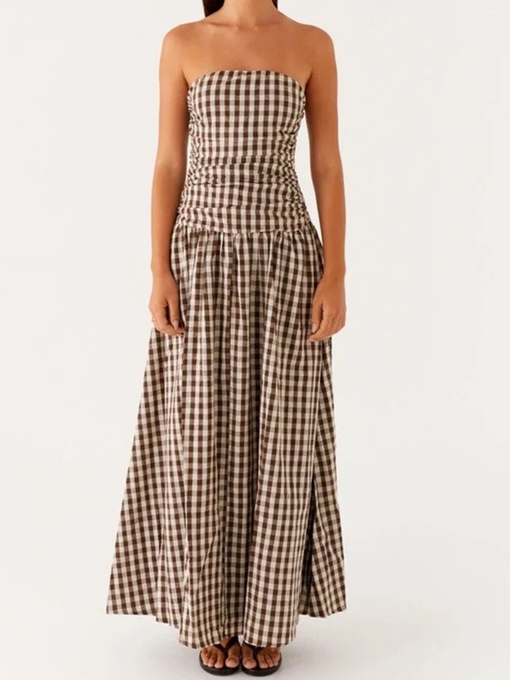 Peppermayo brown and white dress strapless worn ONCE